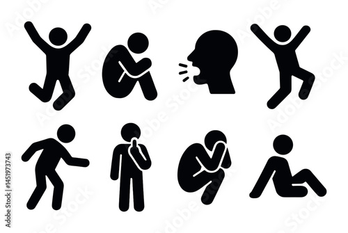 Human silhouette set expressing emotions and actions for communication and design