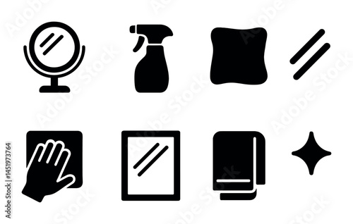 Cleaning and hygiene solid icons set – filled, housekeeping, sanitation symbols