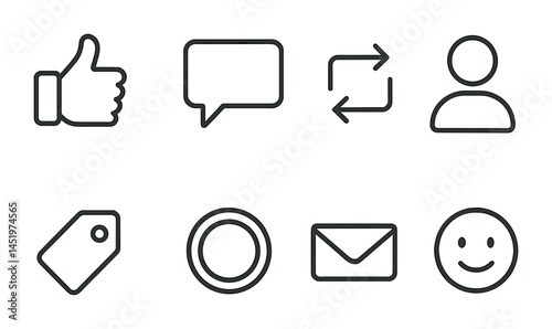Social media line icons set – outline, communication, digital engagement symbols