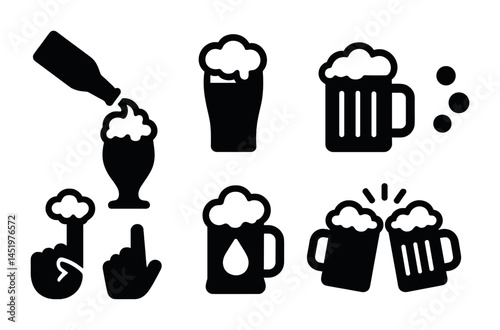 Beer and brewery solid icons set – silhouette, filled, pub and drink symbols