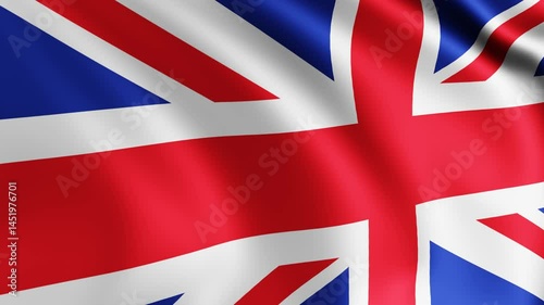 United Kingdom flag waving in the wind animation; Great Britain 3D waving  Union Jack flag close up; national flag 4K animation background.
