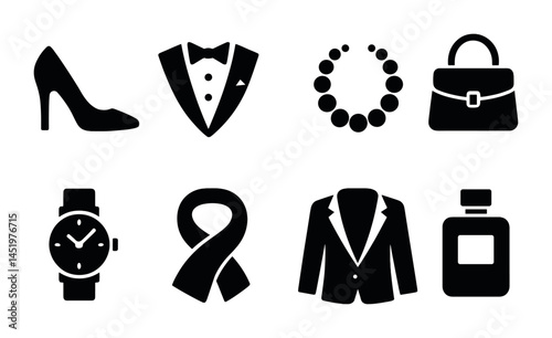 Fashion and accessories icons set – solid, stylish, and elegant design symbols