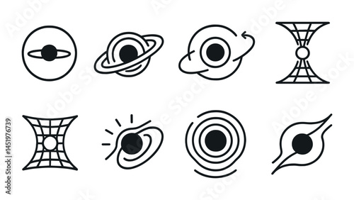 Astronomy and space linear icons set – cosmic, outline, celestial symbols