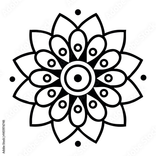 Decorative Floral Motif, Outline Flower with Transparent Background