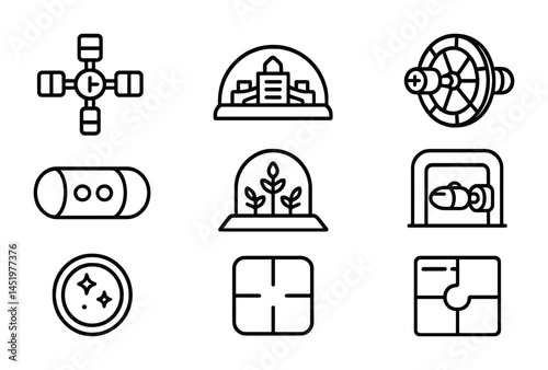 Space exploration outline icons set – linear, thin line, cosmos and universe symbols