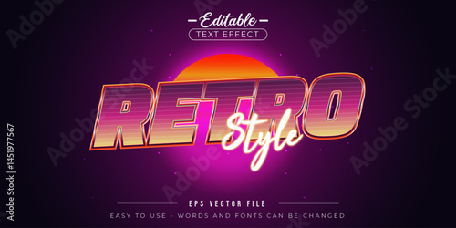 Neon retro style text, editable text effect.