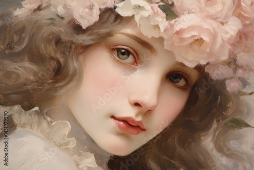 Antique painting portrait flower.