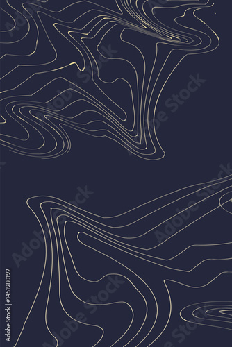 Stylized topographic contour map. Geographic line mountain relief. Abstract lines or wavy backdrop background. Cartography, topology, or terrain path concept. Vector illustration with editable stroke