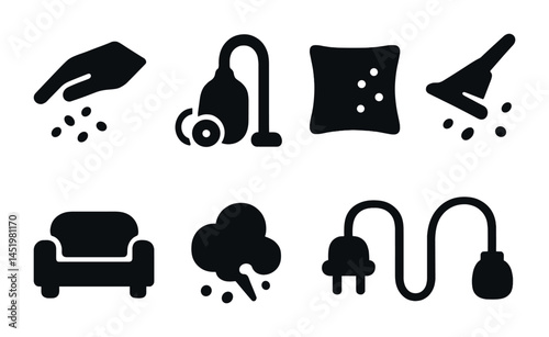 Cleaning solid icons set – filled, household, sanitation symbols