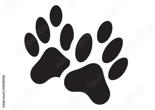 Dog footprint logo silhouette vector, dog paw print logo icon silhouette, silhouette of a dog footprint logo vector, paw print silhouette icon vector illustration design on white background.