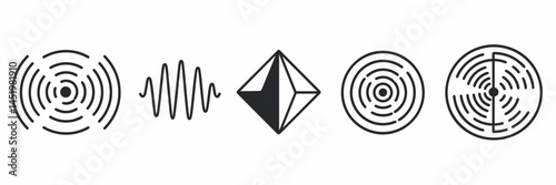 Conceptual vector icons of radar waves, sonar pulses, and searchlight patterns – Suitable for tech UI designs, security visuals, or data search projects
