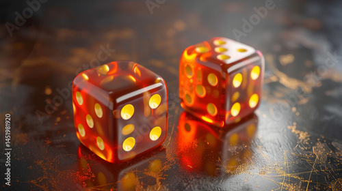 A Lucky Roll of Weathered Dice: Two vintage, ivory-colored dice with worn black spots are positioned closely together against a stark white backdrop, suggesting a moment of chance, games of fortune, o