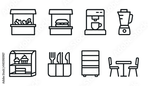 Restaurant and culinary outline icons set – kitchen, food, cooking elements