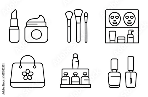 Beauty and makeup outline icons set – skincare, cosmetics, fashion elements