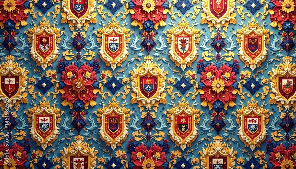 Geometric damask, repeating diamond and crest shapes, abstract, jacquard, seamless Geometric damask, repeating diamond and crest shapes, abstract, jacquard, seamless