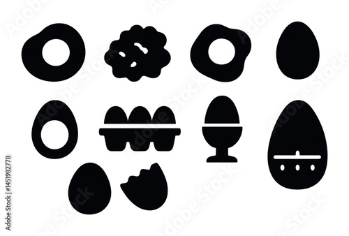 Egg and breakfast solid icons set – flat, silhouette for culinary and cooking design