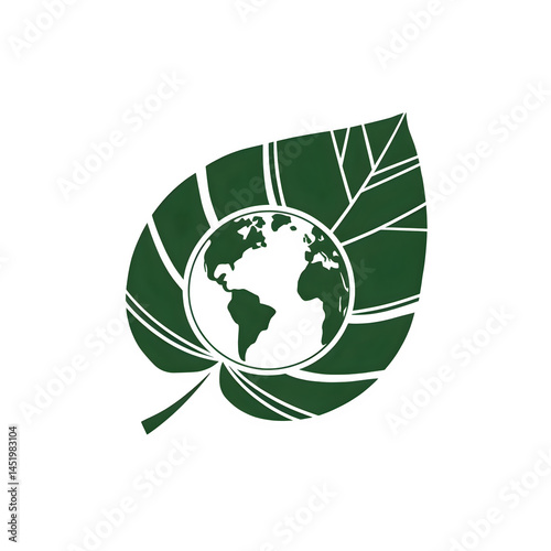 Eco-friendly Earth inside a leaf symbol with transparent background, symbolizing environmental awareness and sustainability.