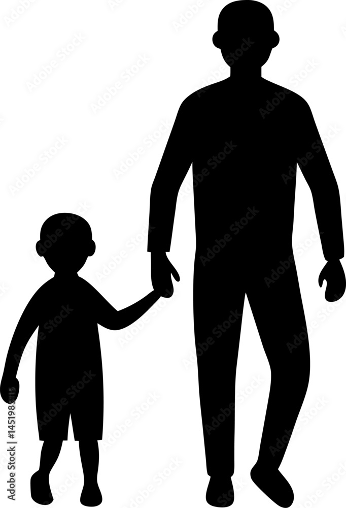 A silhouette father holding his child hand illustration vector transparent background A silhouette father holding his child hand illustration vector transparent background