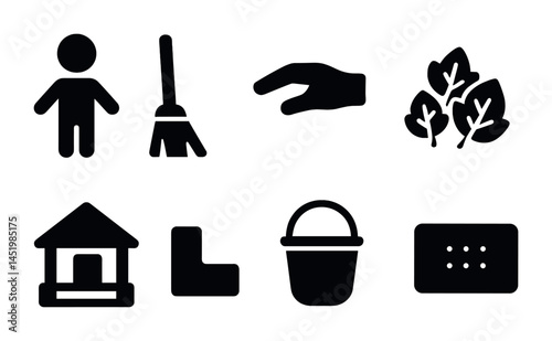 Household chores and gardening icons for cleaning and outdoor activities
