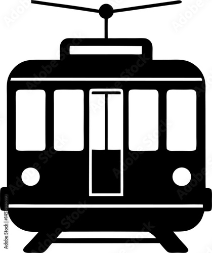 icon tram black outline for web site design 
and mobile dark mode apps 
Vector illustration on a white background