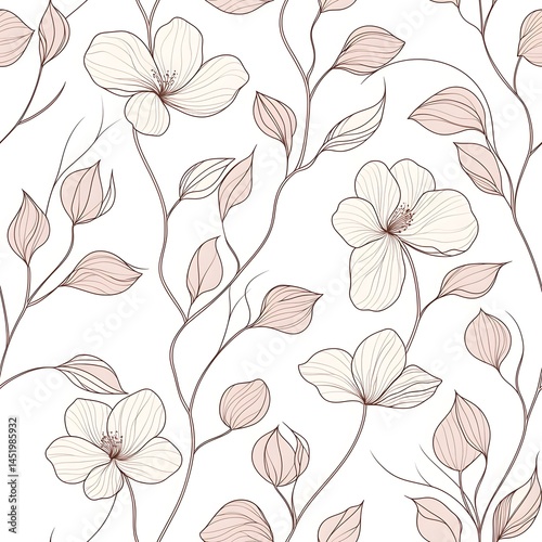 Wallpaper Mural Delicate floral design on a white background with pastel hues. Torontodigital.ca