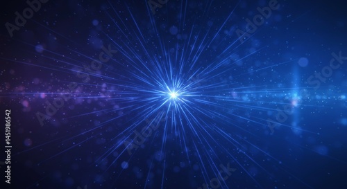 Abstract Light Burst with Rays of Blue Energy on Dark Background