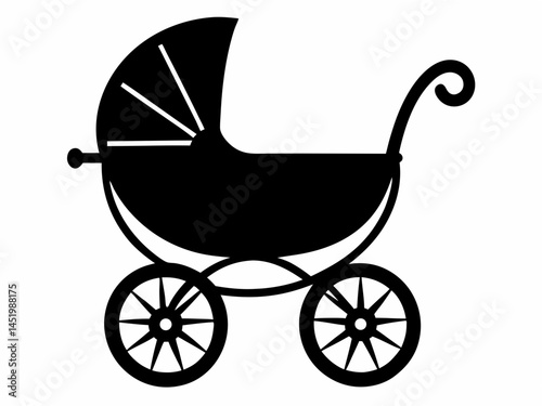 Baby carriage silhouette, black and white silhouette, vector and illustration