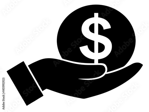 Dollar sign in hand black  simple silhouette  vector,silhouette icon sign sketch