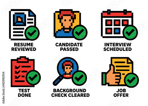 Recruitment and hiring pixel art icons set – filled, job, employment symbols