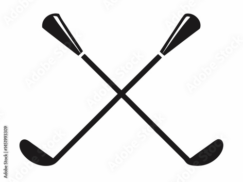 Golf stick silhouette vector, Crossed golf club icon vector illustration