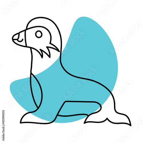 Sea Lion Line Art with Abstract Blue Background
