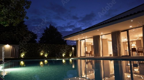 Modern Villa at Night – Aesthetic Lights Poolside Relaxation