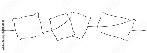 Pillows set one line continuous drawing. Fluffy pillows for sleeping. Vector illustration.