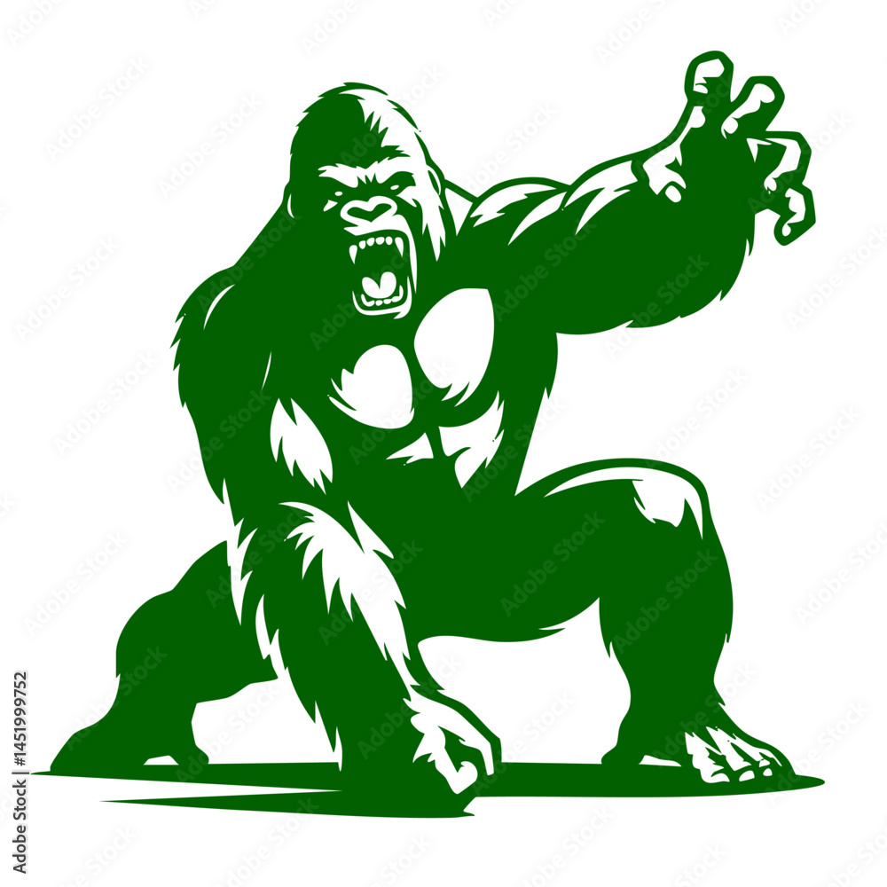 Fototapeta premium Aggressive Green Gorilla: Vector Illustration of a Powerful Ape
