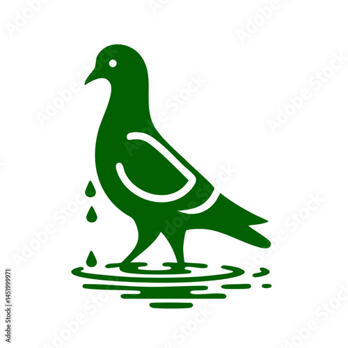 Green Pigeon by the Water: A Minimalist Bird Illustration