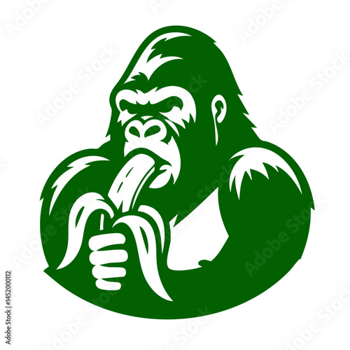 Green Gorilla Eating Banana: Vector Illustration