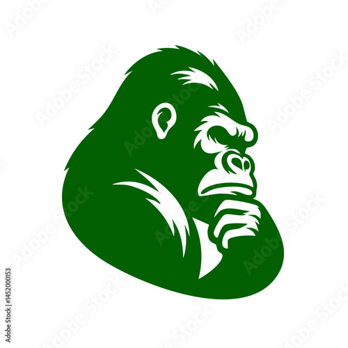 Green Gorilla Silhouette: Majestic Ape Portrait, Powerful Wildlife Vector Graphic