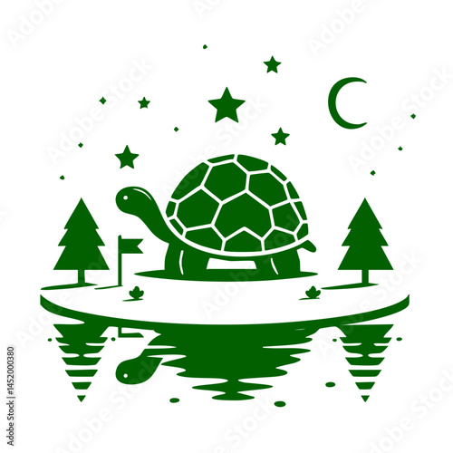 Tortoise Under the Night Sky: A Serene Nature Illustration