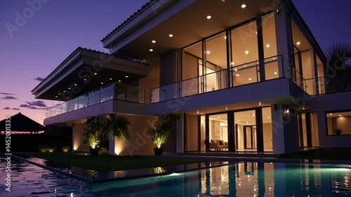 See-Through Elegance Modern Glass House at Dusk