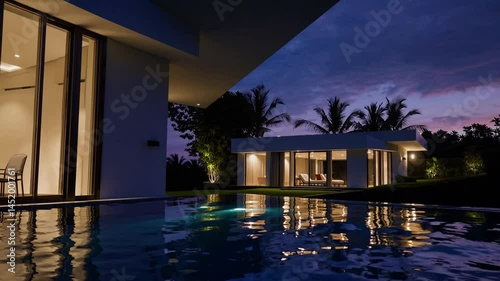 Nighttime Oasis Modern Luxury Villa with Outdoor Pool