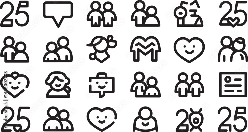 Relationship and Family Outline Vector Icon Set