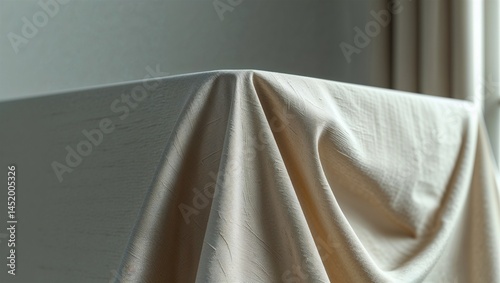Photorealistic image of a tablecloth corner moving in breeze