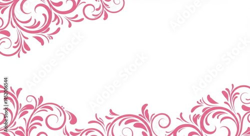 Pink Floral Border Design Decorative Flourishes on White