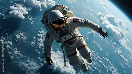 An astronaut floats weightlessly against the stunning backdrop of Earth, suspended in the vast darkness of space.