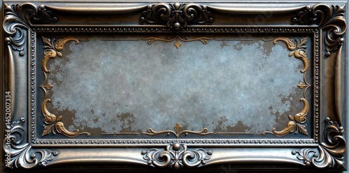 Antique tarnished silver frame, ornate details, brass, design