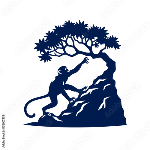Monkey Climbing a Rock Silhouette: Jungle Wildlife Vector Graphic