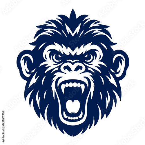 Aggressive Gorilla Head: Vector Illustration of a Powerful Ape