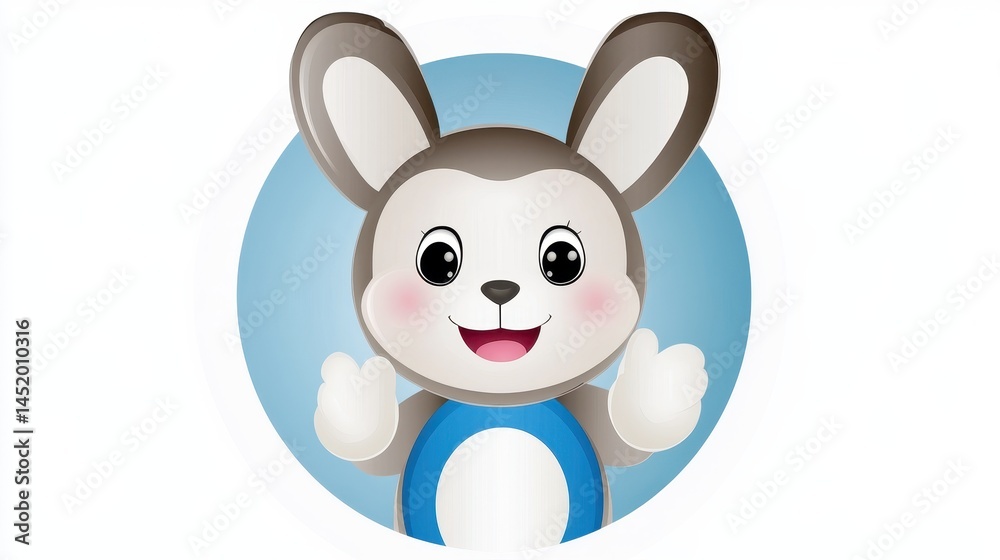 Cartoon rabbit character with a cheerful expression against a blue background Cartoon rabbit character with a cheerful expression against a blue background
