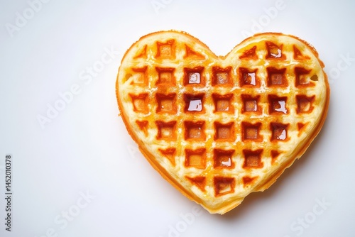 Heart shaped waffle with syrup on a white surface for breakfast treat time