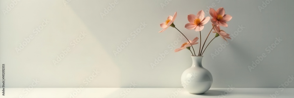 Single stem in ceramic vase, negative space, soft light, natural, light, single Single stem in ceramic vase, negative space, soft light, natural, light, single